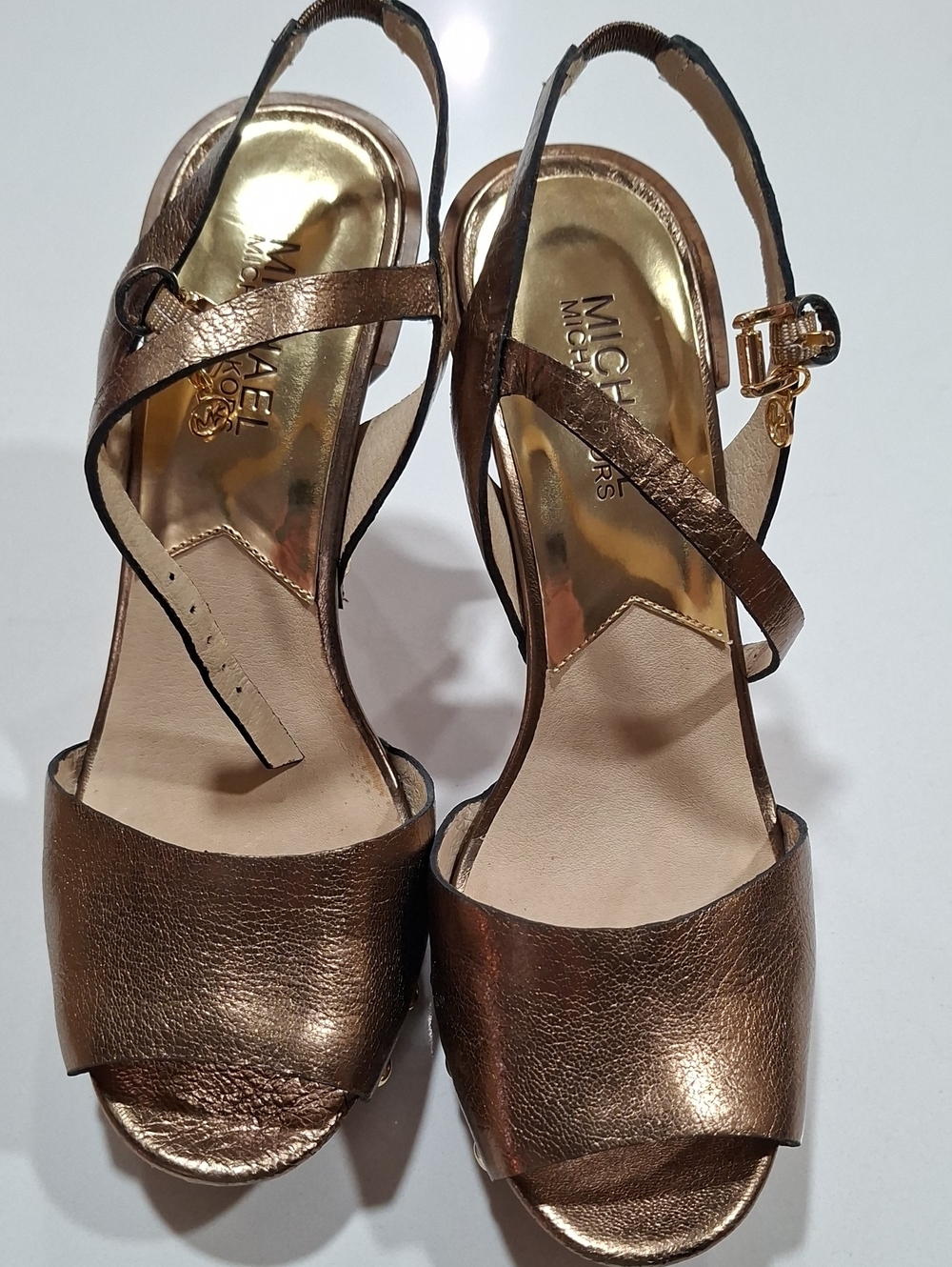Michael Kors Metallic Bronze Open-Toe Slingback Heels